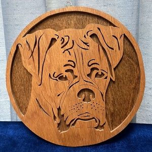 Wooden Cutout of Boxer Dog’s Face